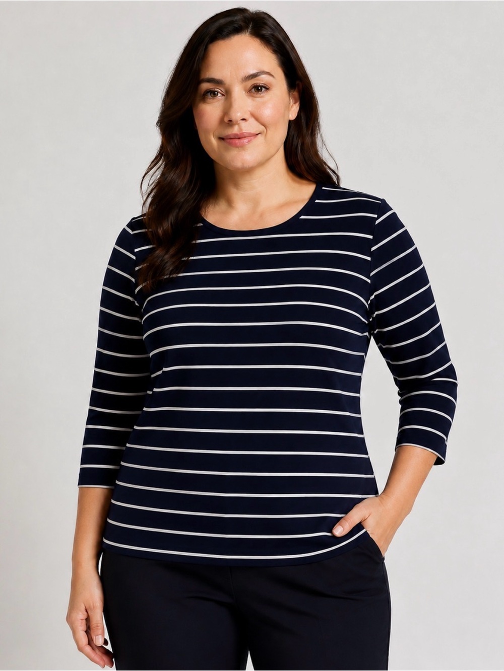 Calvin Klein black and White Striped Long Sleeve Tee